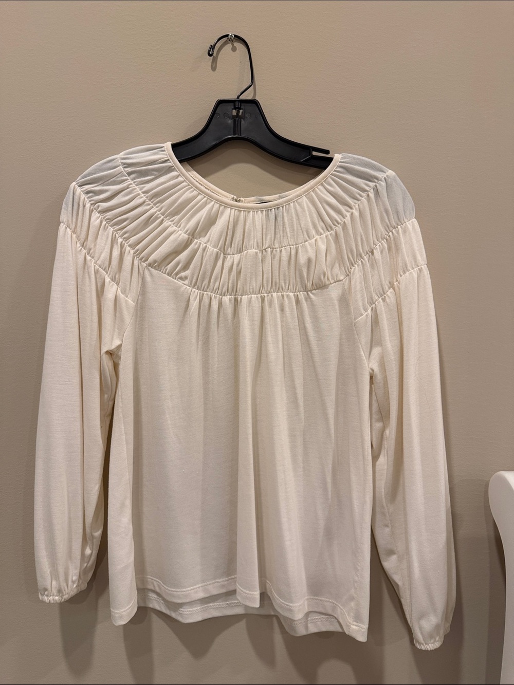 Ann Taylor Cream Gathered Yoke Long Sleeve Top